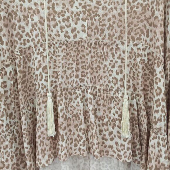 Marchesa Rose Leopard Print Self Tie Blouse Flared Sleeves Hi-Lo Boho Festival S - Picture 4 of 8